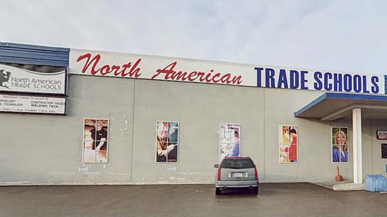 North American Trade School's front entrance from Highbury Ave